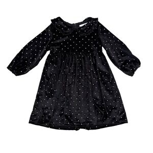 Marie Nicole Black Velvet Long Sleeve Dress Girls Size 2T Gold Polka Dot Party